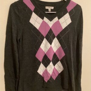 Croft & Barrow Women's Dark Grey and Pink Argyle Sweater